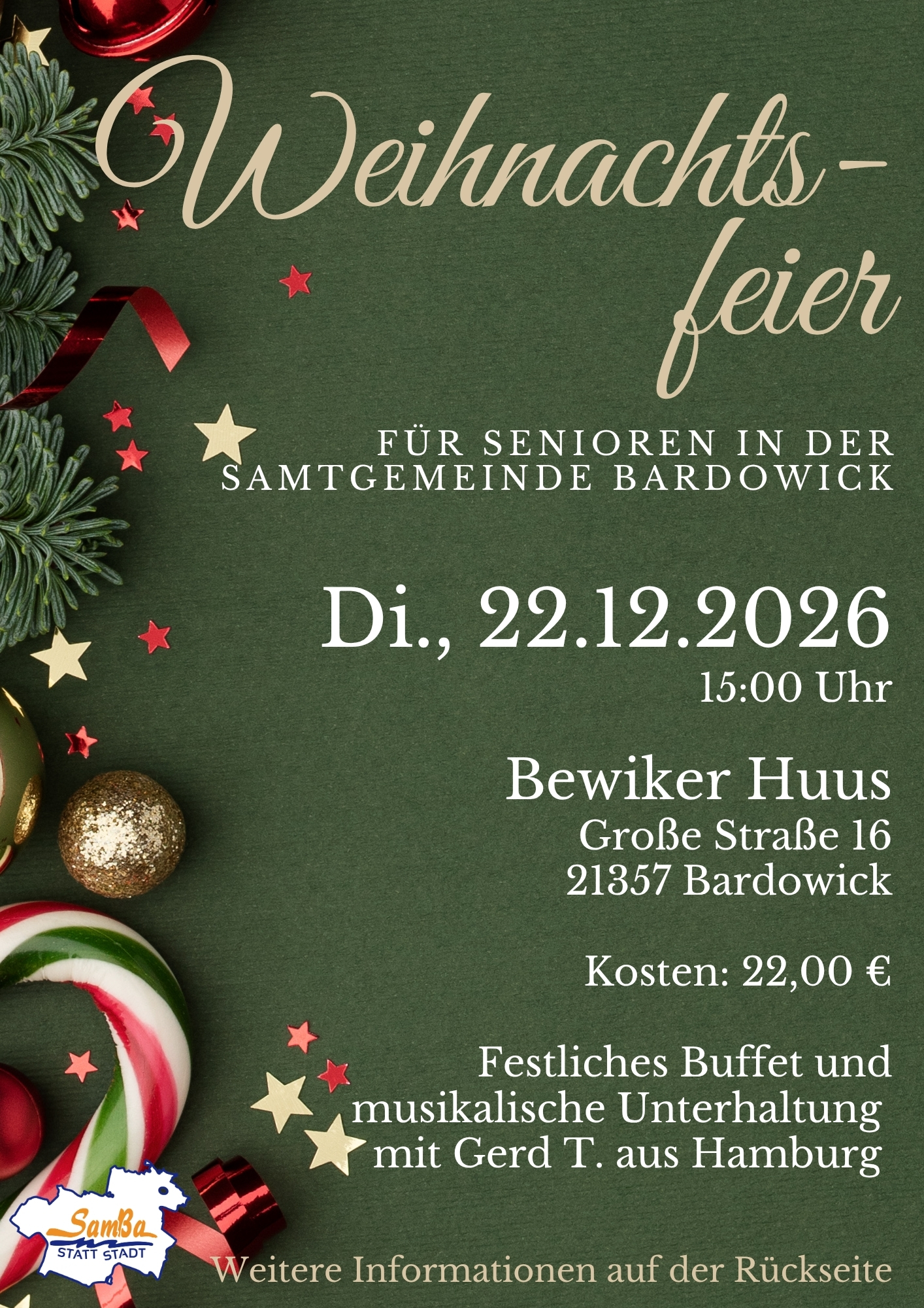 Weihnachtsfeier für Senioren am 22.12.2026