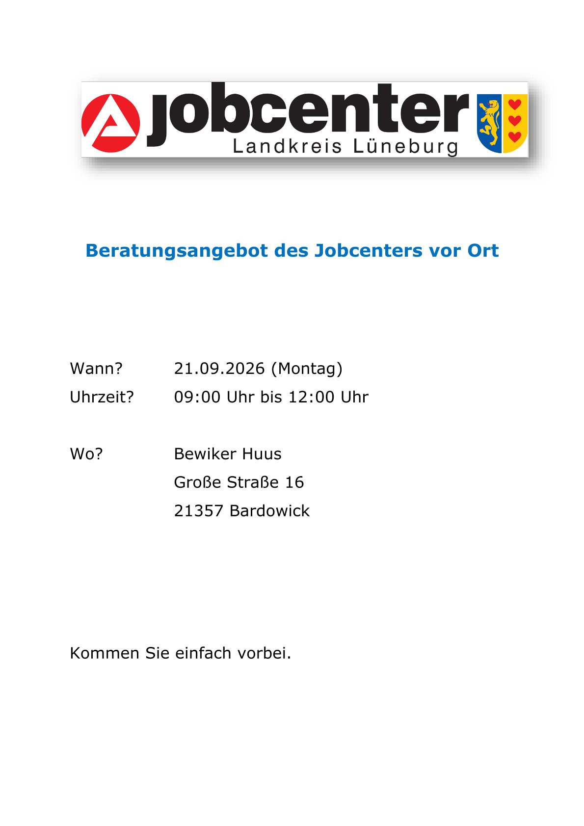 Beratung des Jobcenters Lüneburg im Bewiker Huus