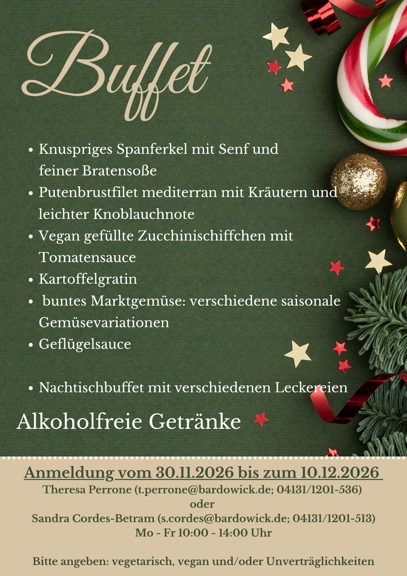 Speisekarte und Anmeldung für die Weihnachtsfeier für Senioren