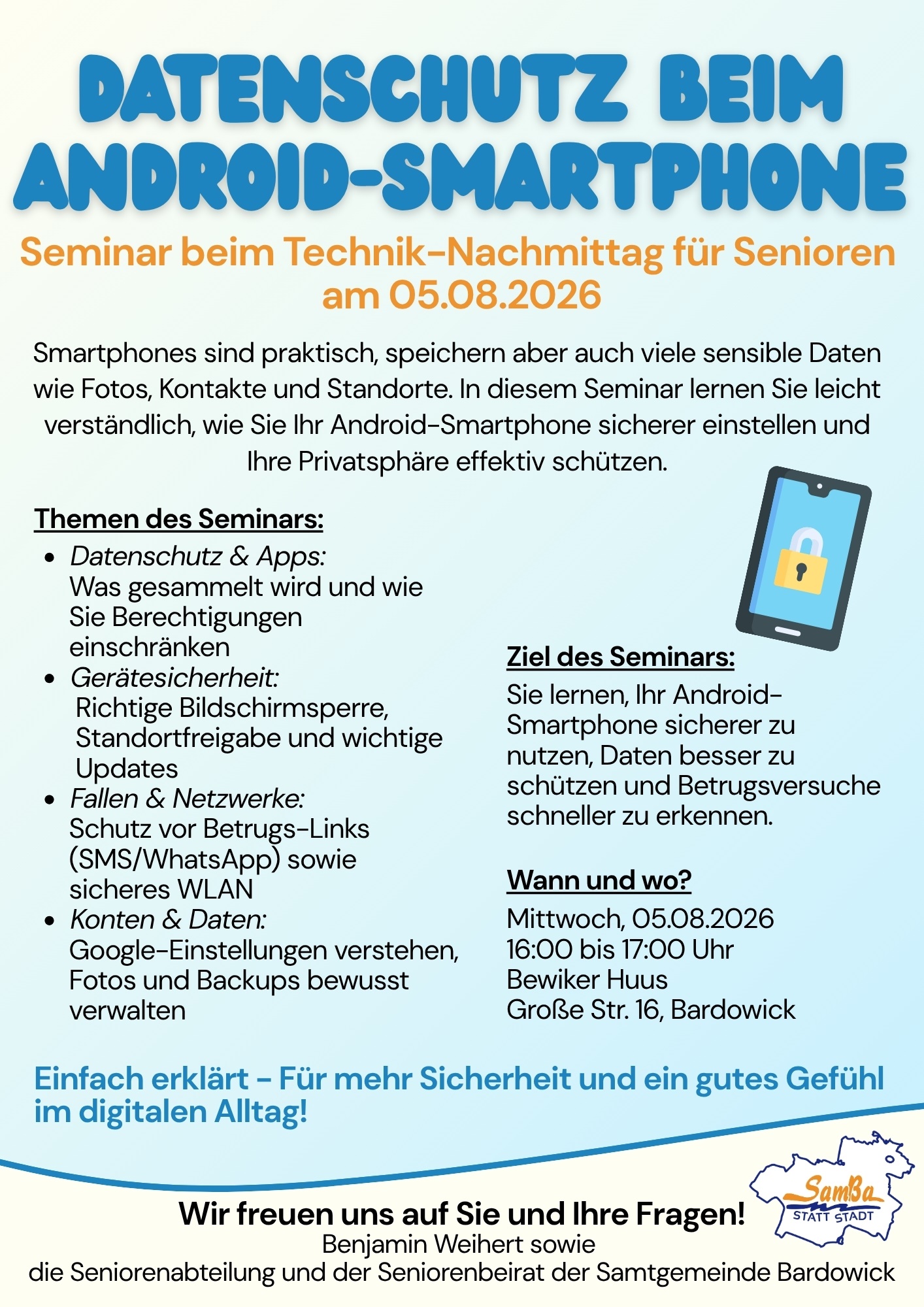 Datenschutz-Seminar beim Technik-Nachmittag für Senioren am 05.08.2026