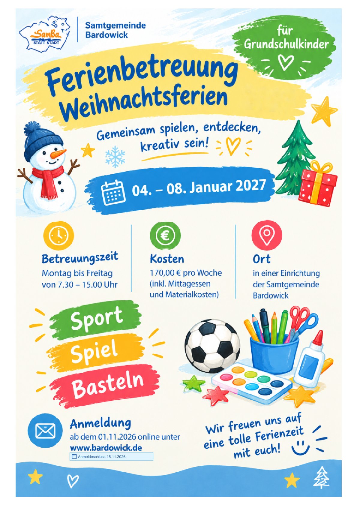 Ferienbetreuung in den Weihnachtsferien 2027