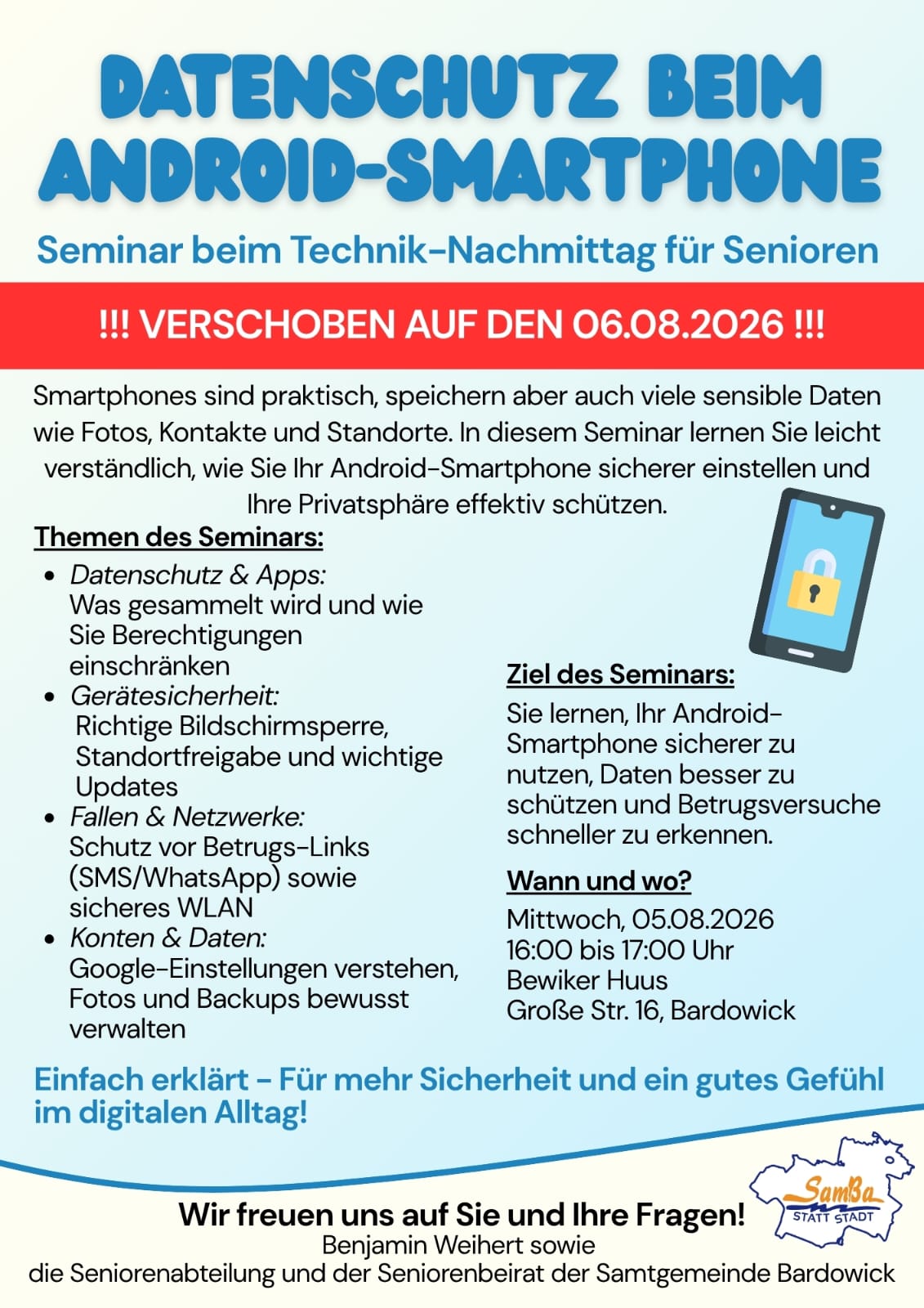 Datenschutz-Seminar beim Technik-Nachmittag für Senioren am 05.08.2026