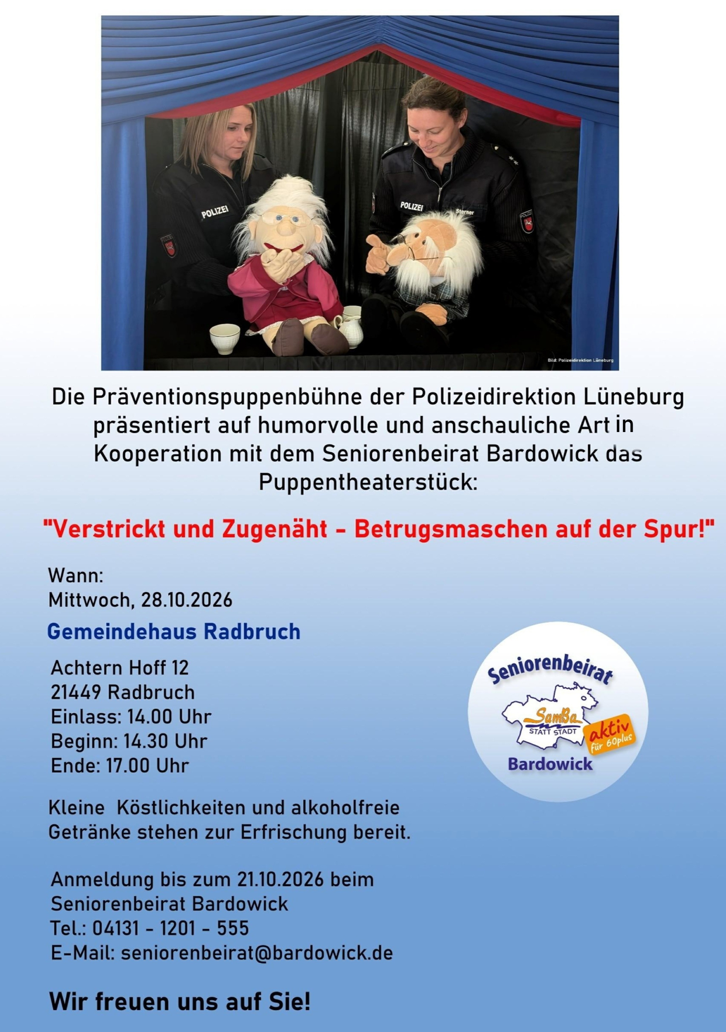 Die Präventionspuppenbühne der Polizeidirektion Lüneburg am 28.10.2026 im Gemeindehaus Radbruch