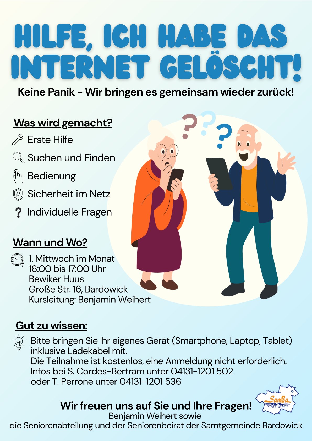 Hilfe, ich habe das Internet gelöscht - jeden 1. Mittwoch im Monat Technik-Nachmittag für Senioren